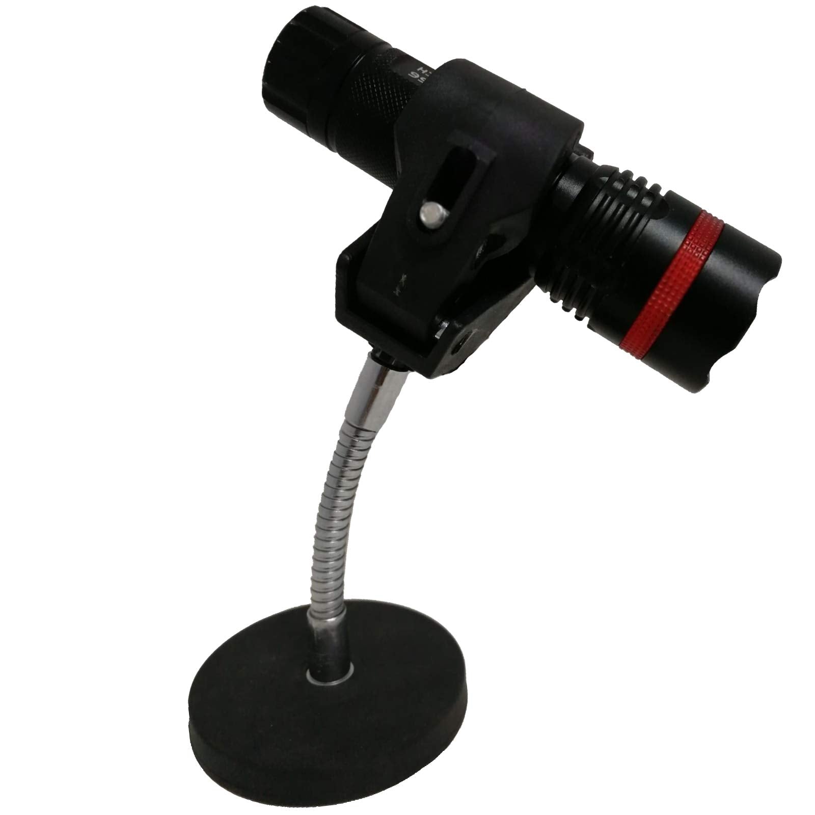 Pmsanzay Magnetic Base Mount Flashlight Mounting Brackets Flashlight Holder - Strong Magnet Base - With Flexible Adjustable Clips - Suitable For Flashlight Diameter From 0.6" To 1.6" - No Flashlight
