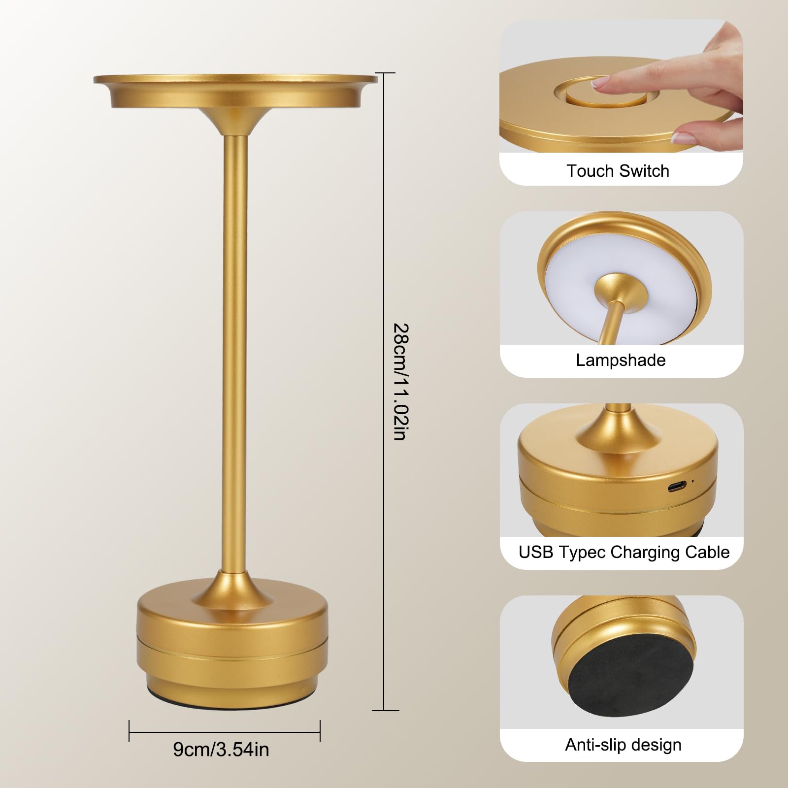 Lixada Cordless Table Lamp Led 4000Mah Battery Operated Lamp Touch Control Led Desk Lamp Bedside Nightstand Lamp 3 Light Colors Stepless Dimmable Rechargeable For Bar Restaurant Coffee Bedroom