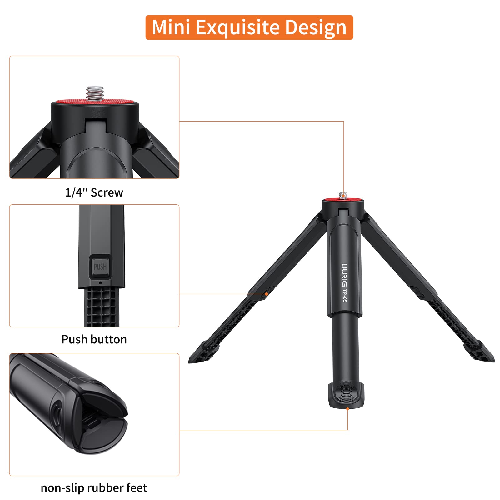 Vrig Express Uurig Tp05 Extendable Mini Camera Tripod, Portable Selfie Stick Handle Grip Desktop Webcam Tripod With 1/4" Screw For Dslr Camera Webcam Phone Holder Selfie Stick Vlog Tripod
