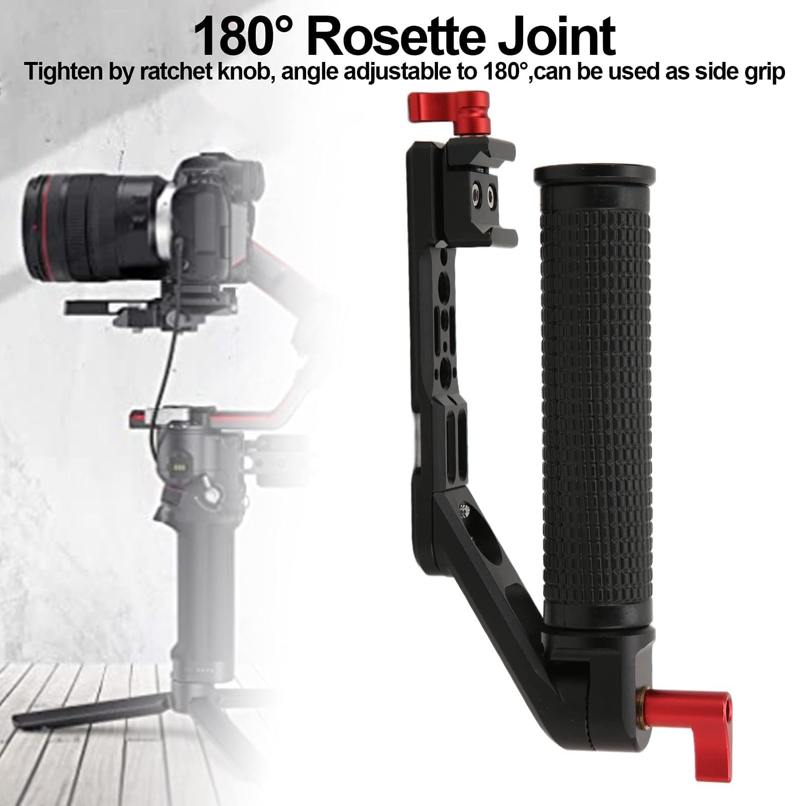 Jeozbm Adaptable Handle Grip, L Stabilizer Handgrip Extension Bracket For Rs2 Rsc2 With 1/4 3/8 Threaded Holes For Microphone, Fill Light, Monitor