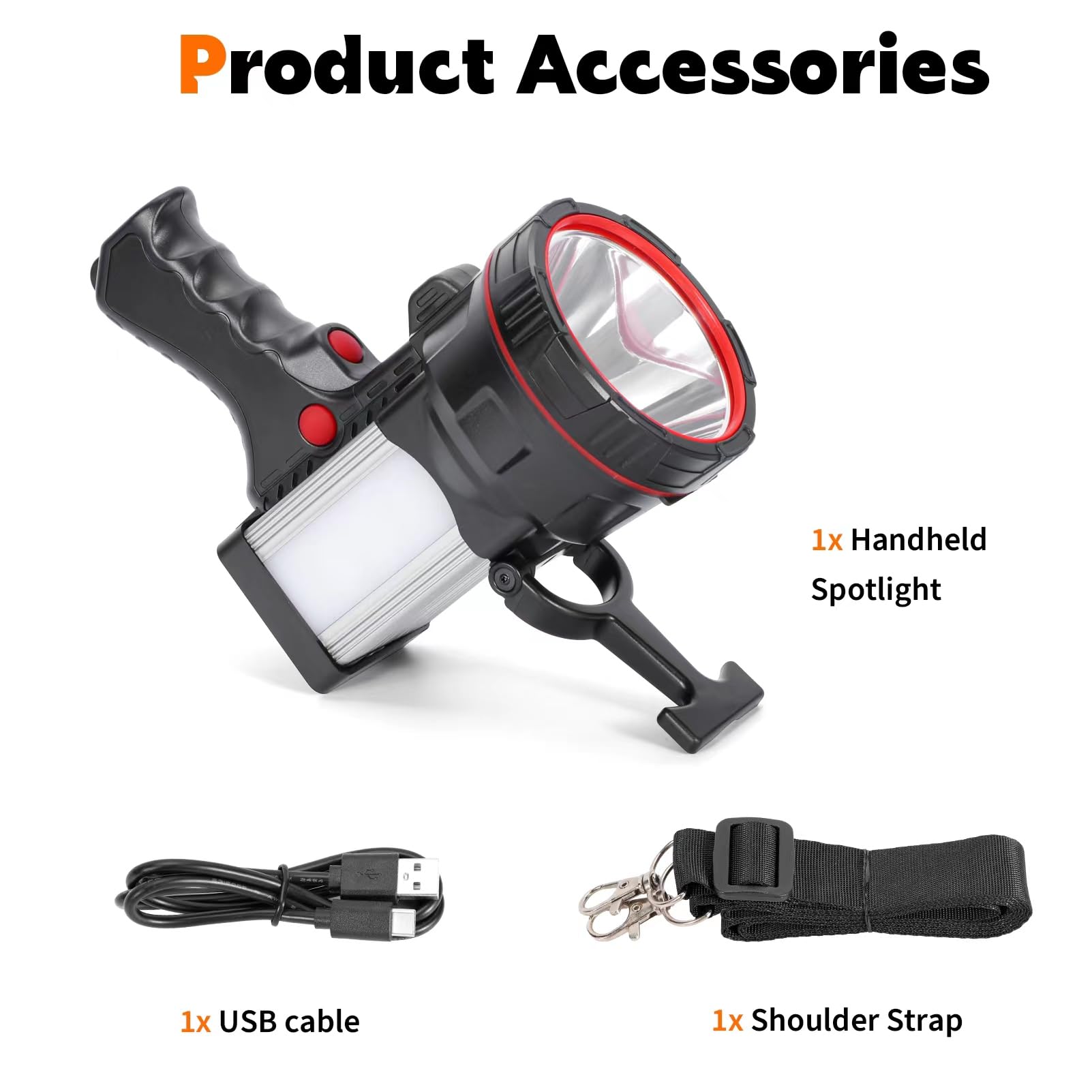 Vanvale Super Bright Handheld Spotlight Rechargeable Led Flashlight Long Lasting Large Searchlight With Usb Output Charger For Outdoor (Yellow Light)