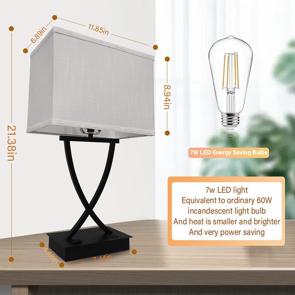 Oyedis 3-Way Dimmable Touch Control Medium Table Lamp With Type C/Usb Charging Port And 1 Ac Outlet White Shade 21.38" Bedside Nightstand Lamp For Bedroom Living Room Office And Hotel Bulb Included