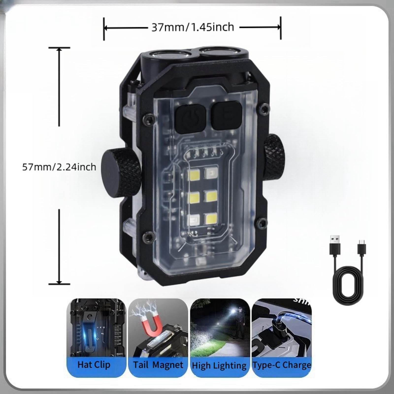 Iquincy Clip On Mini Flashlight, Edc Keychain Flashlight, Compact Pocket Light For Night Working, Walking, Fishing, Emergency, Usb-C Rechargeable Warning Light, Cob Flashlight
