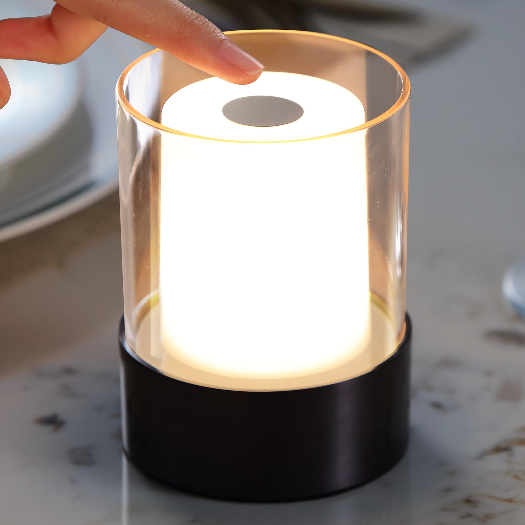 Newsee Led 4" Mini Cordless Table Lamp 2 Pack, Outdoor Waterproof Lamp, Rechargeable Battery Operated Lamp, Portable Touch Night Light For Dining Room, Camping, Nursery, Baby, Bar, Party (Black)