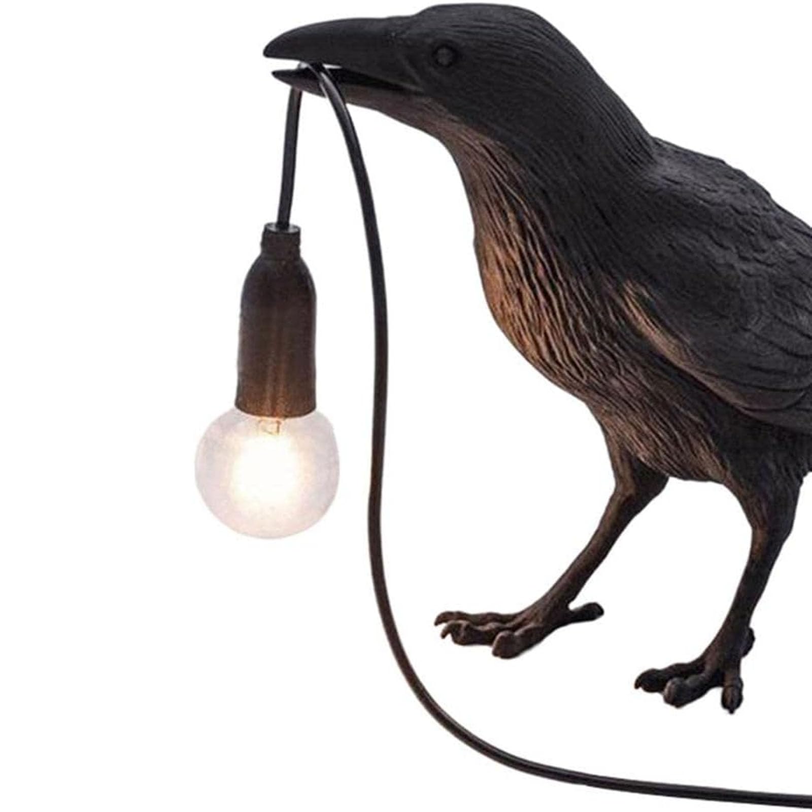 Smowfes Gothic Raven Table Lamp With E14 Base - Lifelike Crow Bird Desk Light For Bedroom, Bedside & Home Decor - Animal Styling Resin Gothic Lamp (Black)