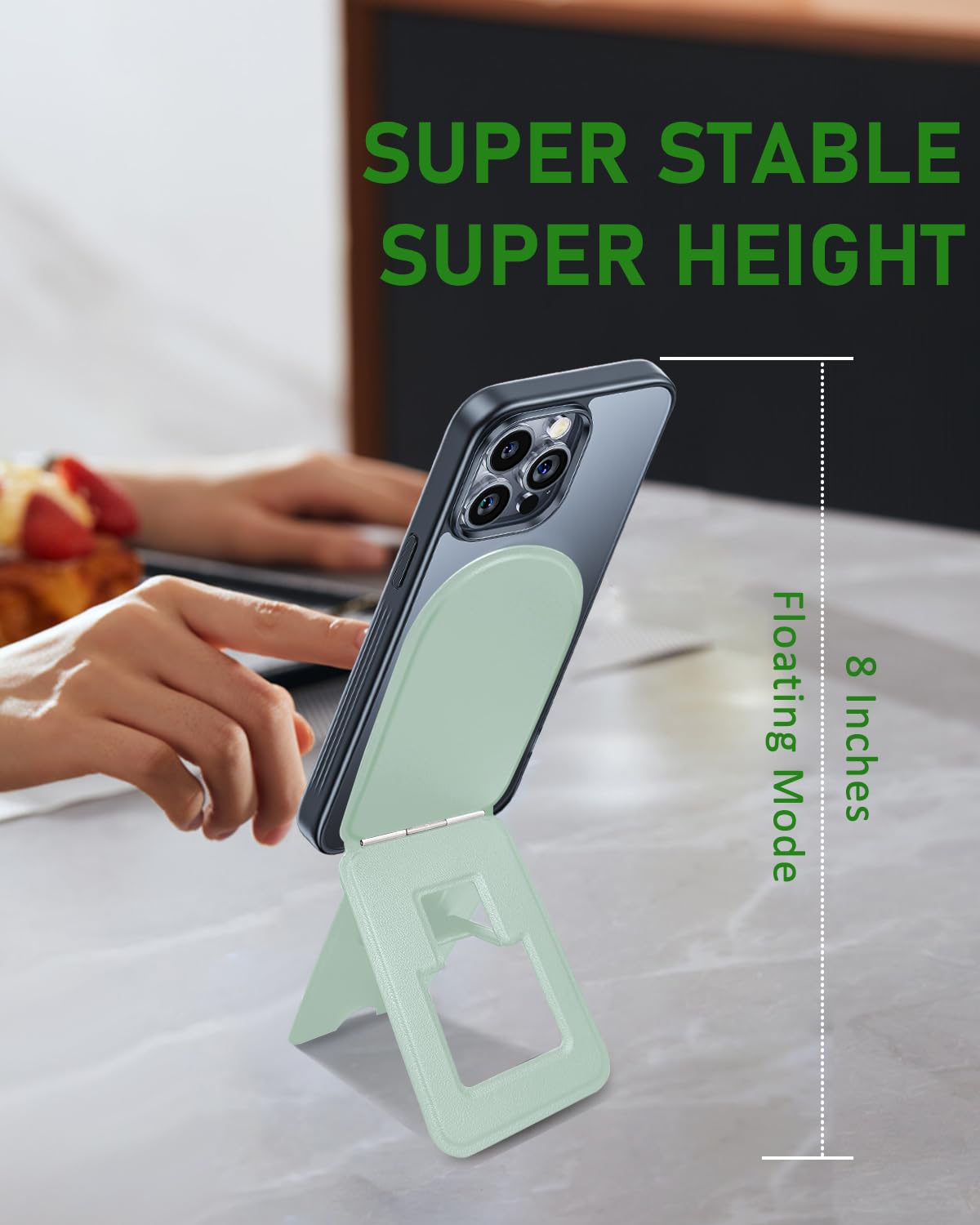 Guyefofo Phone Stand, Magnetic Phone Tripod, Eco-Friendly & Stain-Resistant Leather, Angle Adjustment & Strong Magnet Tripod For Iphone 16/15/14/13/12 (Included Metal Ring)-Green