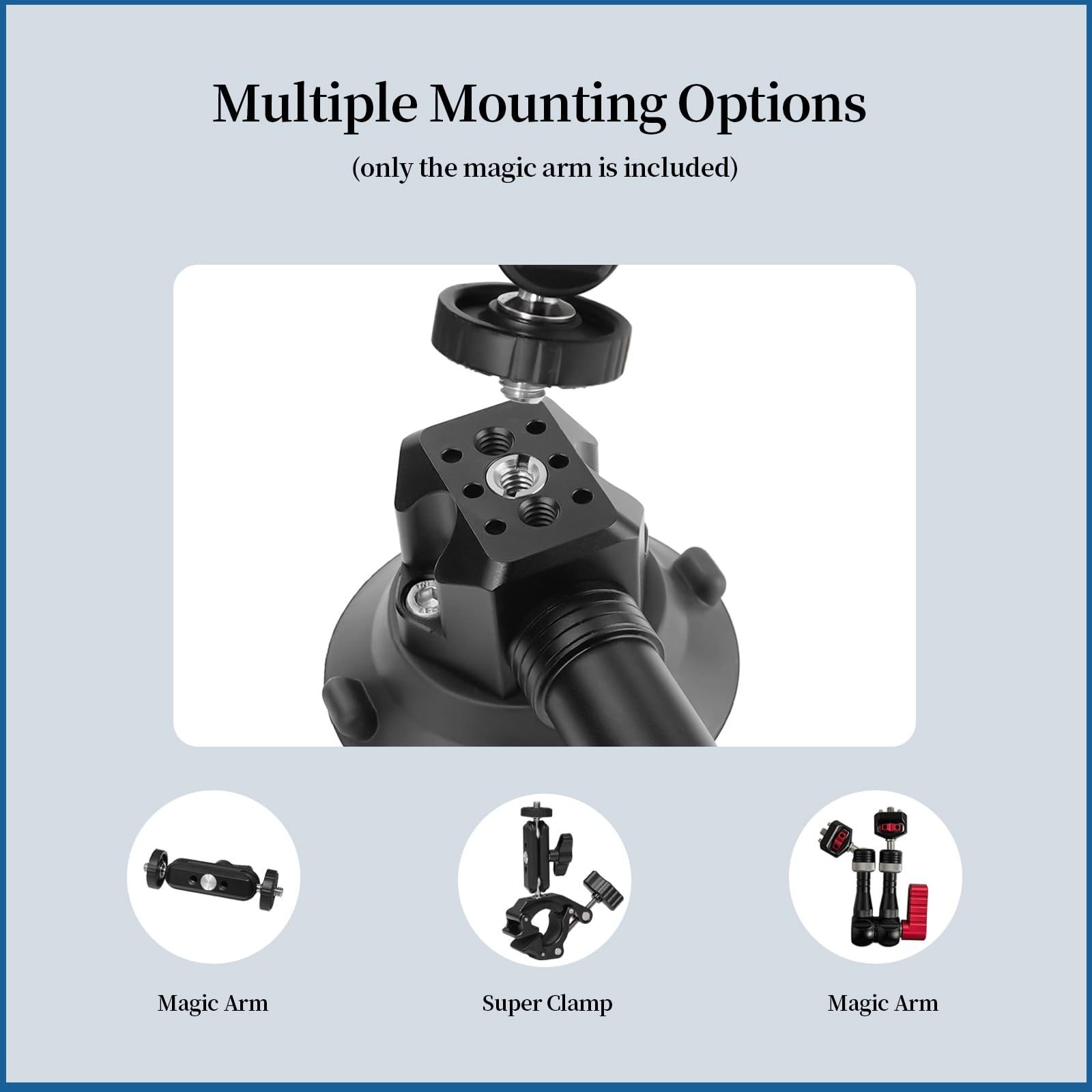 Fifield 3"/7.6Cm Camera Suction Cup Phone Mount With Ball Head Magic Arm, Quick Release Car Mount For Action Camera Phone Dji Insta360, Air Pump Vacuum Suction Cup, 1/4" &3/8" Arri Holes