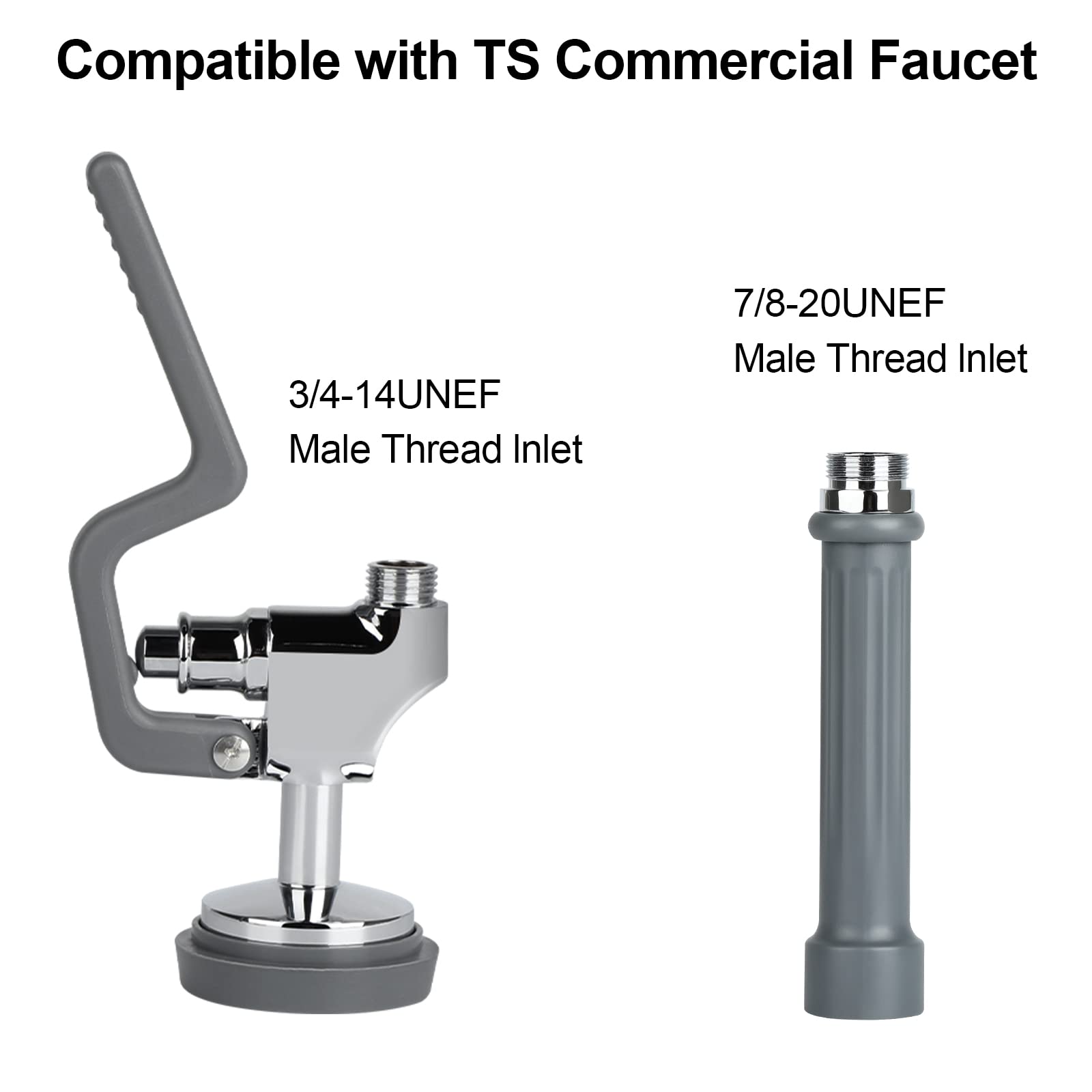 Tceumik Commercial Sink Sprayer Head With Handle Grip, Pre Rinse Spray Valve For Restaurant Kitchen Faucet 1.42Gpm High-Pressure Dish Sprayer Nozzle Assembly Replacement Kit Chrome Brushed (Gray)