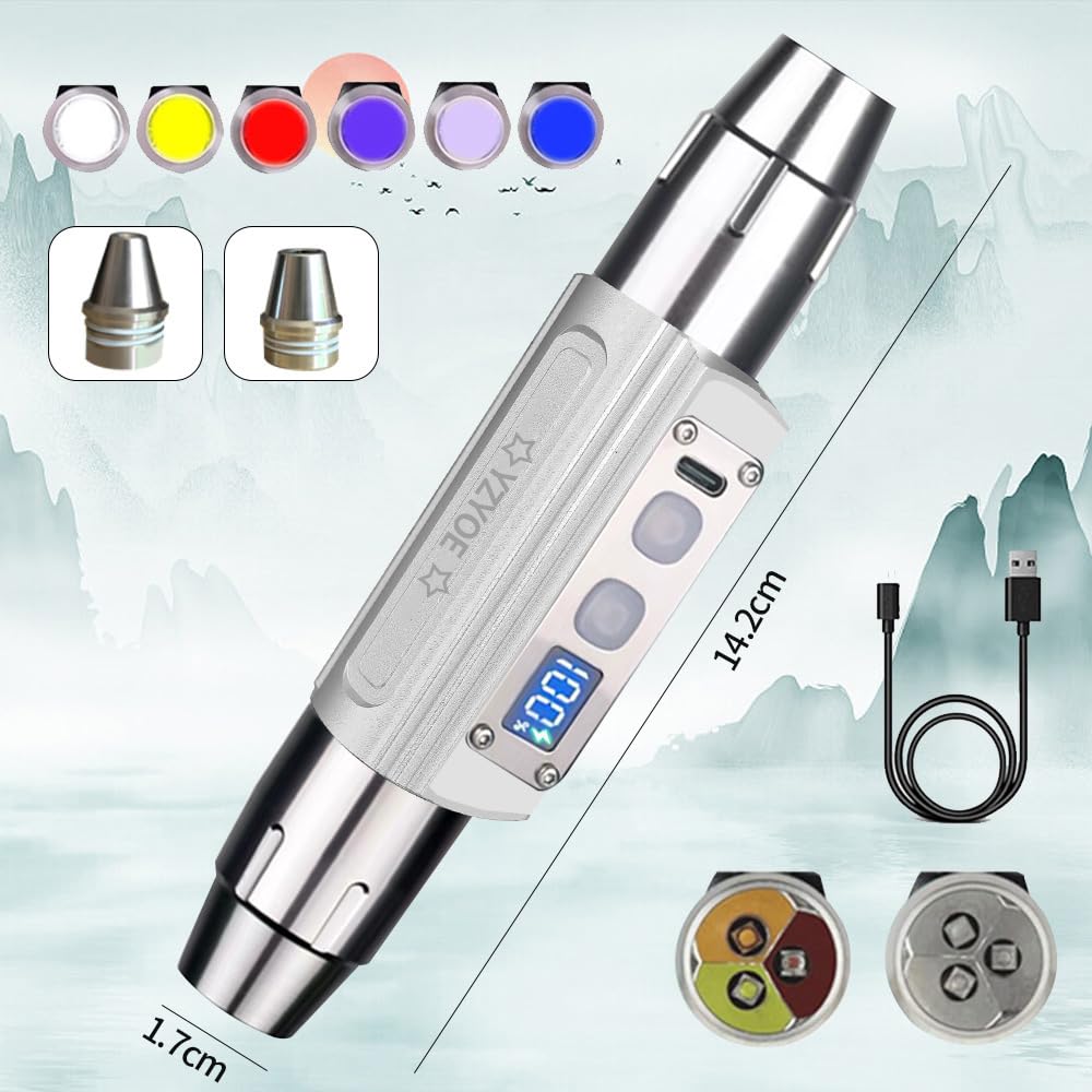Yzyoe Six In One Jade Recognition Strong Light Flashlight, Led Outdoor Mineral Gemstone Crystal Beeswax Detection Light, White Yellow Red Blue Light 395Nm And 365Nm Uv Multi Source Flashlight.