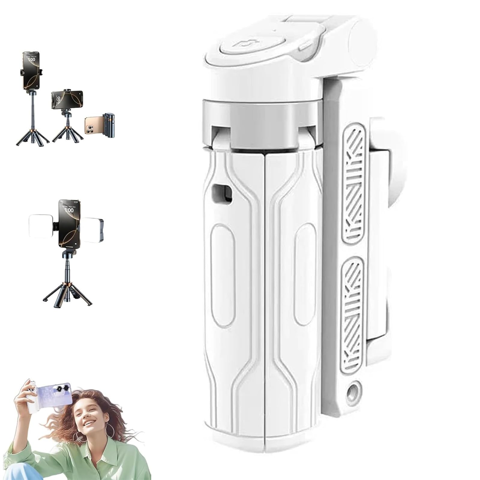 Clhjinruoliu Pocketflex Mini Tripod For Iphone, 360° Rotation Flexible Selfie Stick, Jc-25 Bt With Fill Light 4-Section Extension Height Adjustable For Vlogs, Photography,White