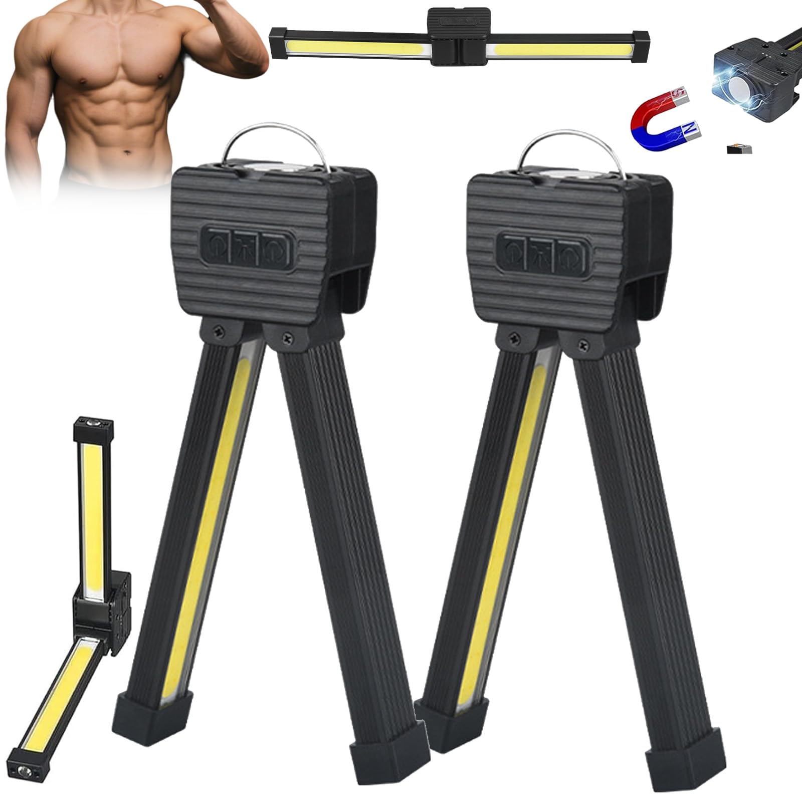 Xuandoh Gym Lamp For Posing, Gym Light Posing Lights For Bodybuilding, Portable Magnet Led Flashlight With 7Th Gear Dimming & 180 Degree Folding Usb Rechargeable Gym Lighting