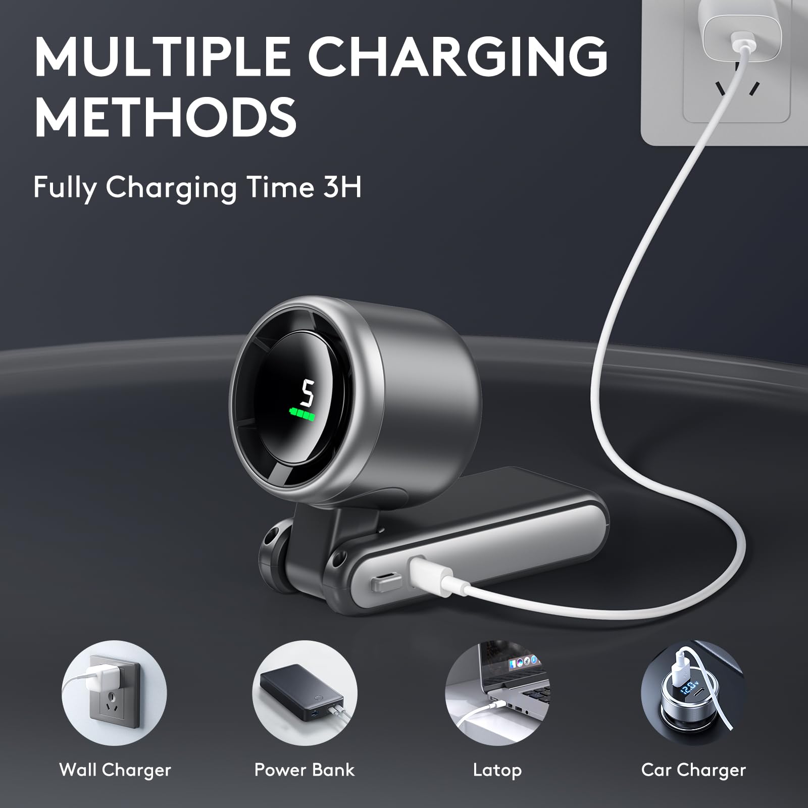 Foldable Handheld Fan, Portable High Speed Rechargeable 10000Mah Mini Turbo Fan, Digital Display