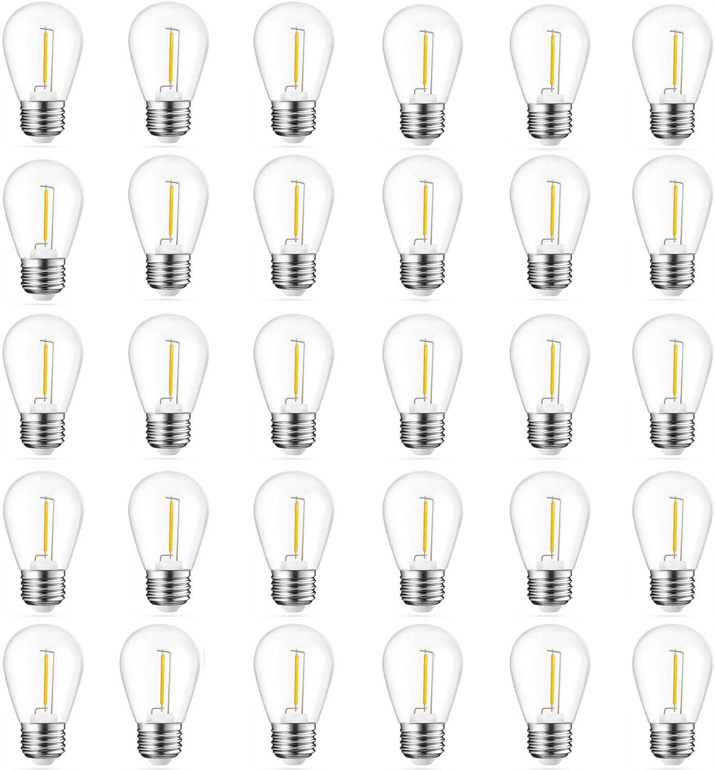 Sducsl 30 Pack Led S14 Replacement Light Bulbs,1 Watt Shatterproof & Waterproof Bulbs For Outdoor String Lights, 2200K Warm White Edison Vintage Style, Equivalent To 11W Incandescent Bulbs, E26 Base