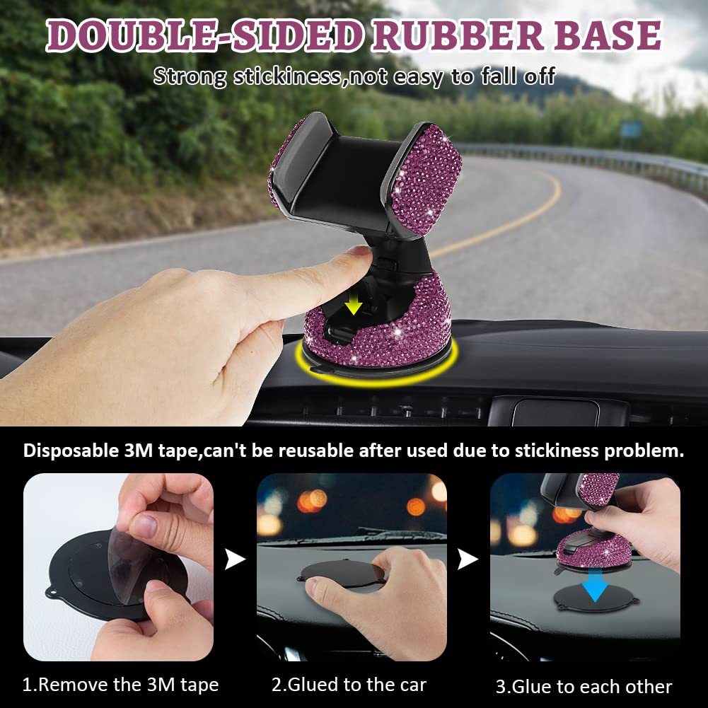 Eing Car Phone Mount Cell Phone Holder With One More Air Vent Base,Bling Crystal Universal Phone Mount Holder Cradle For Dashboard,Windshield And Air Vent,Purple