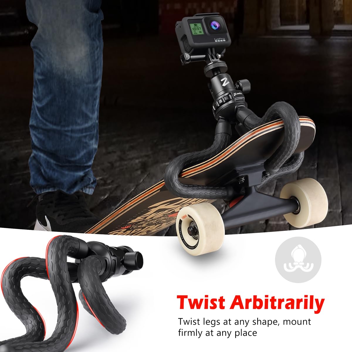Zeadio Flexible Camera Tripod Kits, With Metal Ball Head Mount, Fits For All Iphone And Android Smartphones Sport Camera