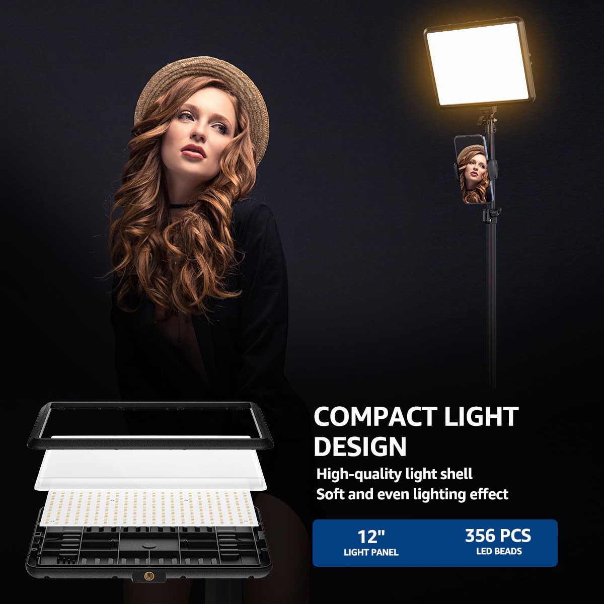 Niceveedi 2-Pack Led Video Light Kit, Studio Light, 2800-6500K Dimmable Photography Lighting Kit With Tripod Stand&Phone Holder, 73" Stream Light For Video Recording, Game Streaming, Youtube