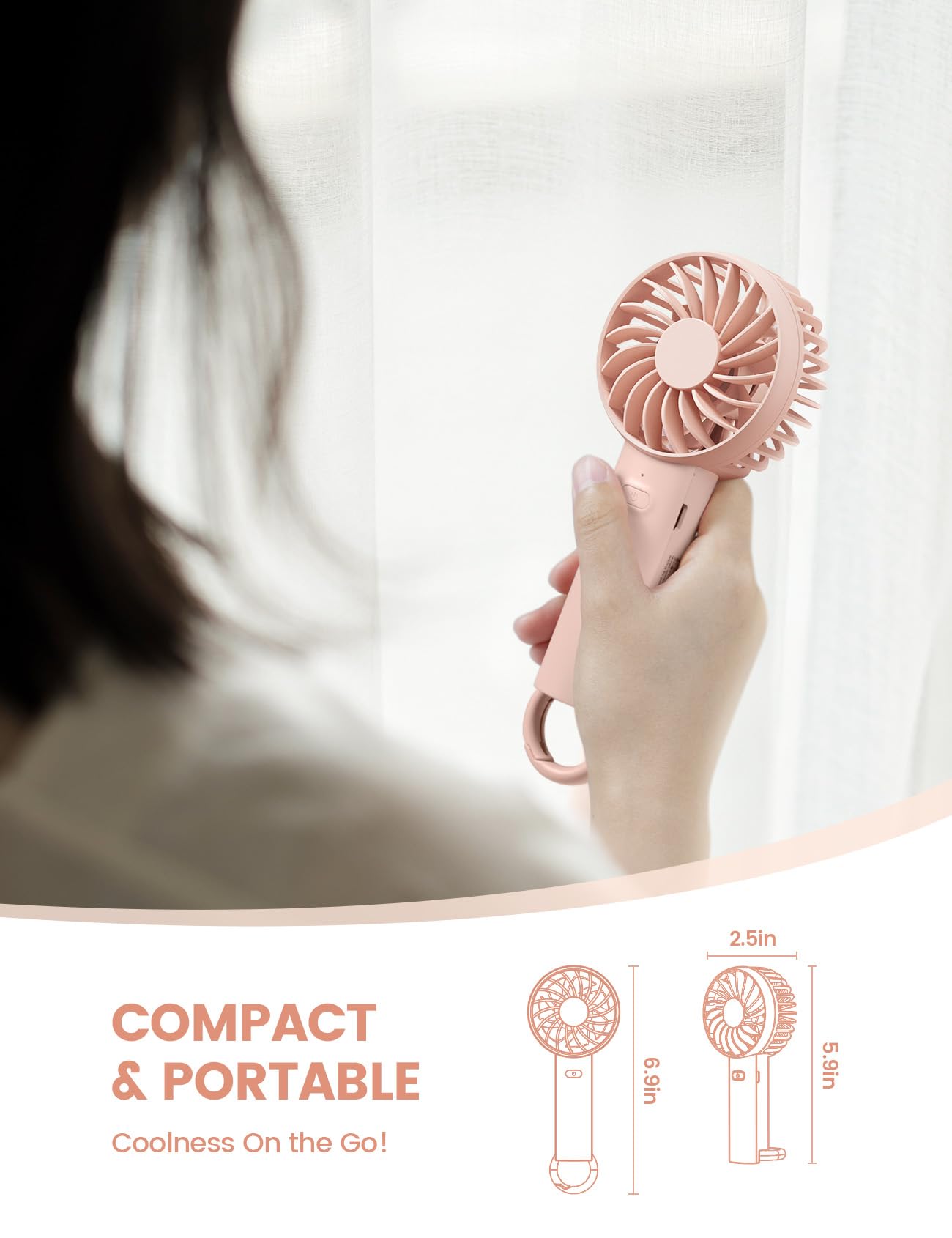 Lamicall Mini Portable Handheld Fan, Lightweight Usb Rechargeable Battery Personal Fan, 3 Speed Wind