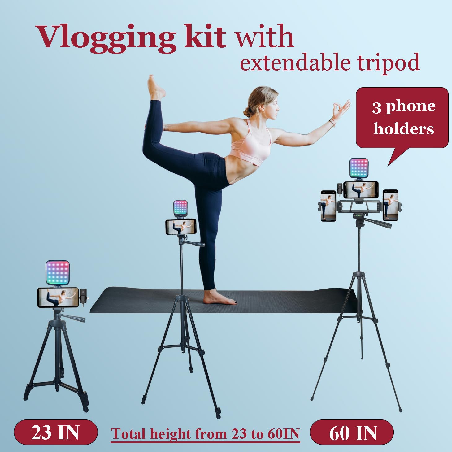 Litchitech Vlogging Kit For Iphone,Vlogging Kit For Andriod Phone, Content Creator Essentials,Youtube Starter Kit With Tripod 60" / Multiple Holders/Rgb Light/Lavalier Mic/Remote