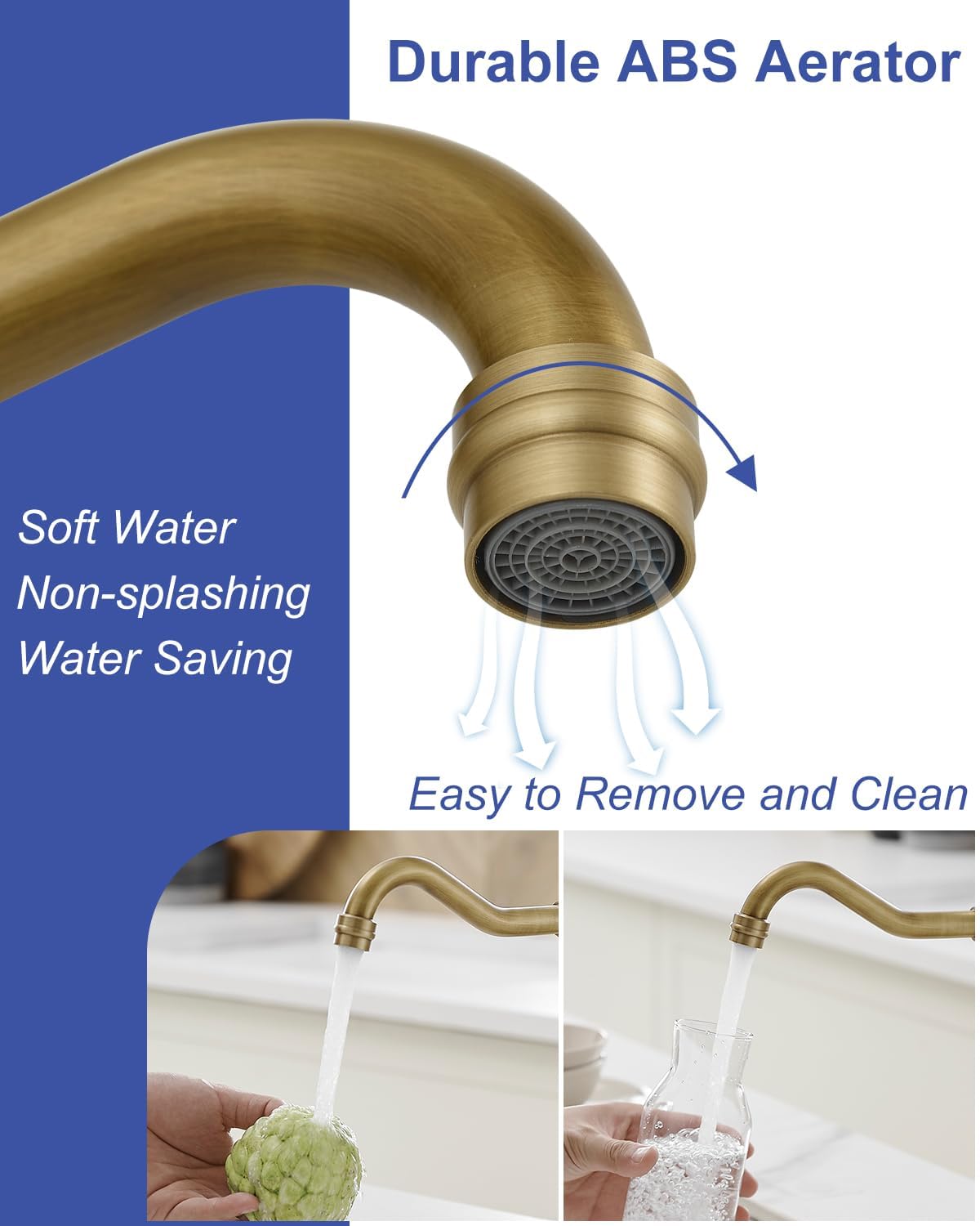 Greenspring Antique Brass Kitchen Sink Faucet Single Handle Kitchen Faucet 360 Degree Swivel Mixer Tap Wet Bar Sink Faucet Farmhouse Single Hole Uitility Laundry Faucet With Supply Line