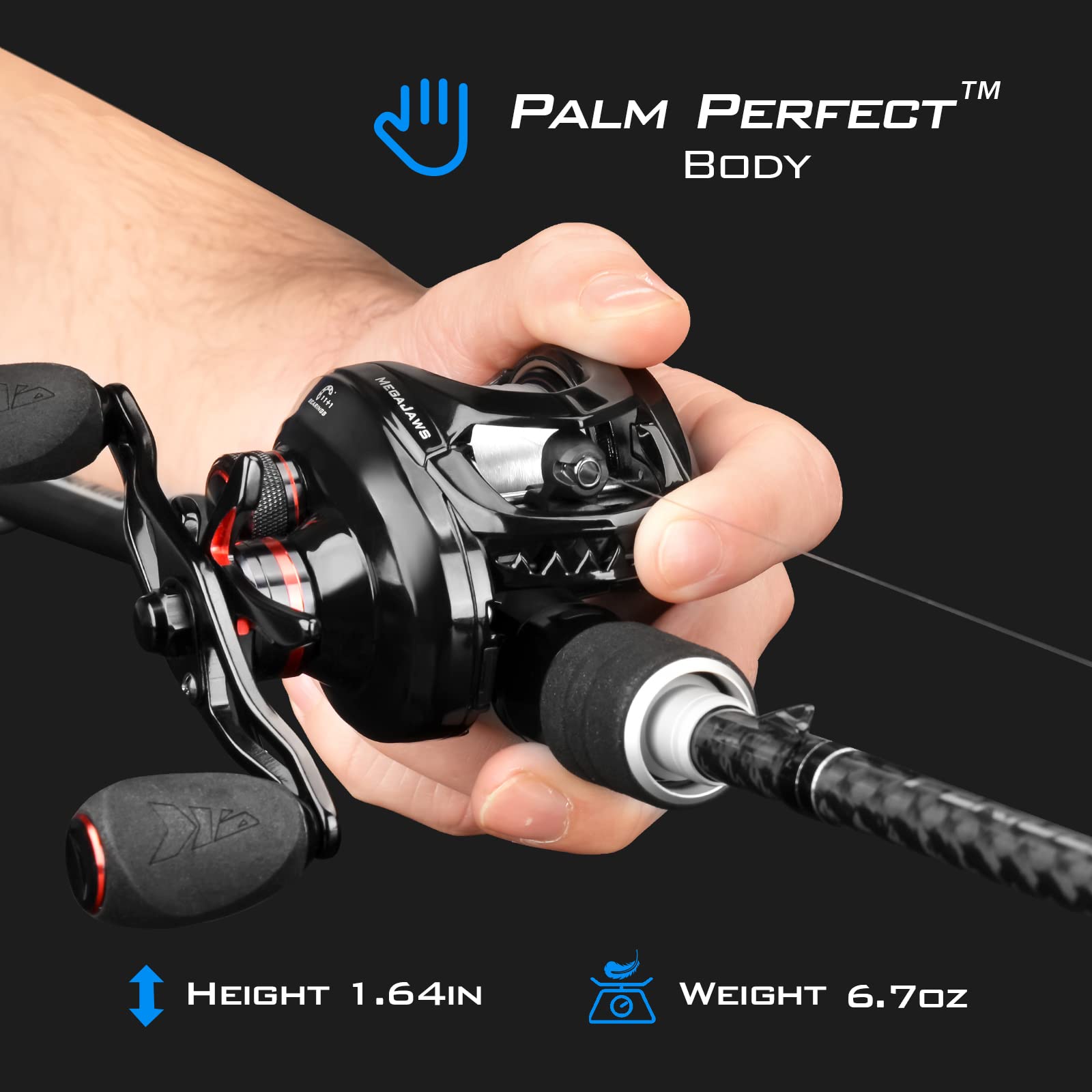 Kastking Megajaws Baitcasting Fishing Reel,  Automag Dual Braking System Baitcaster Fishing Reel, Only 6.7Oz, 17.64 Lbs Carbon Fiber Drag, 11+1 Shielded Bb, High Speed 5.4:1 To 9.1:1 Gear Ratios