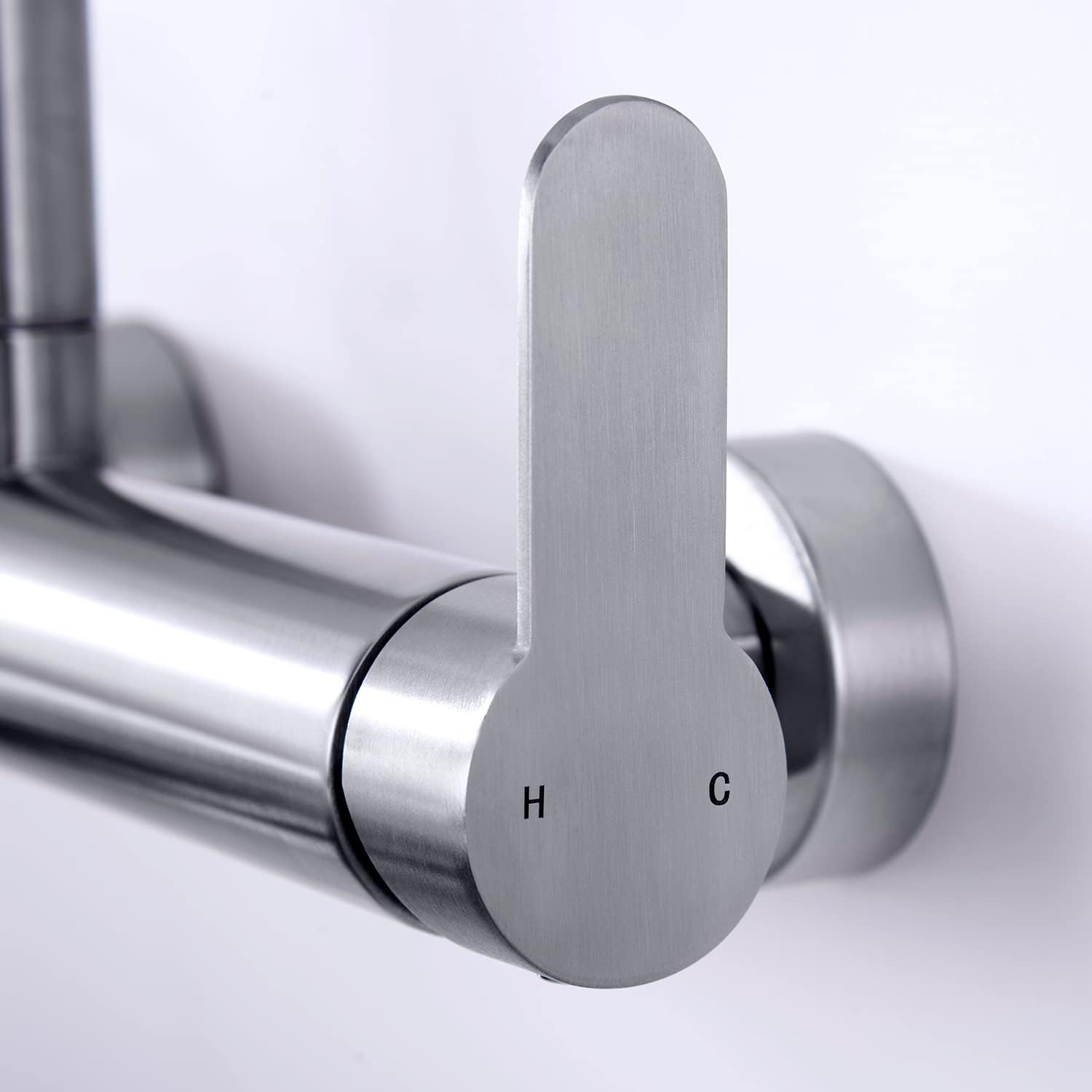 Flwueue Wall Mount Faucet 8 Inches Center, With Pull Down Sprayer, High Arc Single Handle Spring Kitchen Sink Faucet, Grifos De Cocina, Brushed Nickel