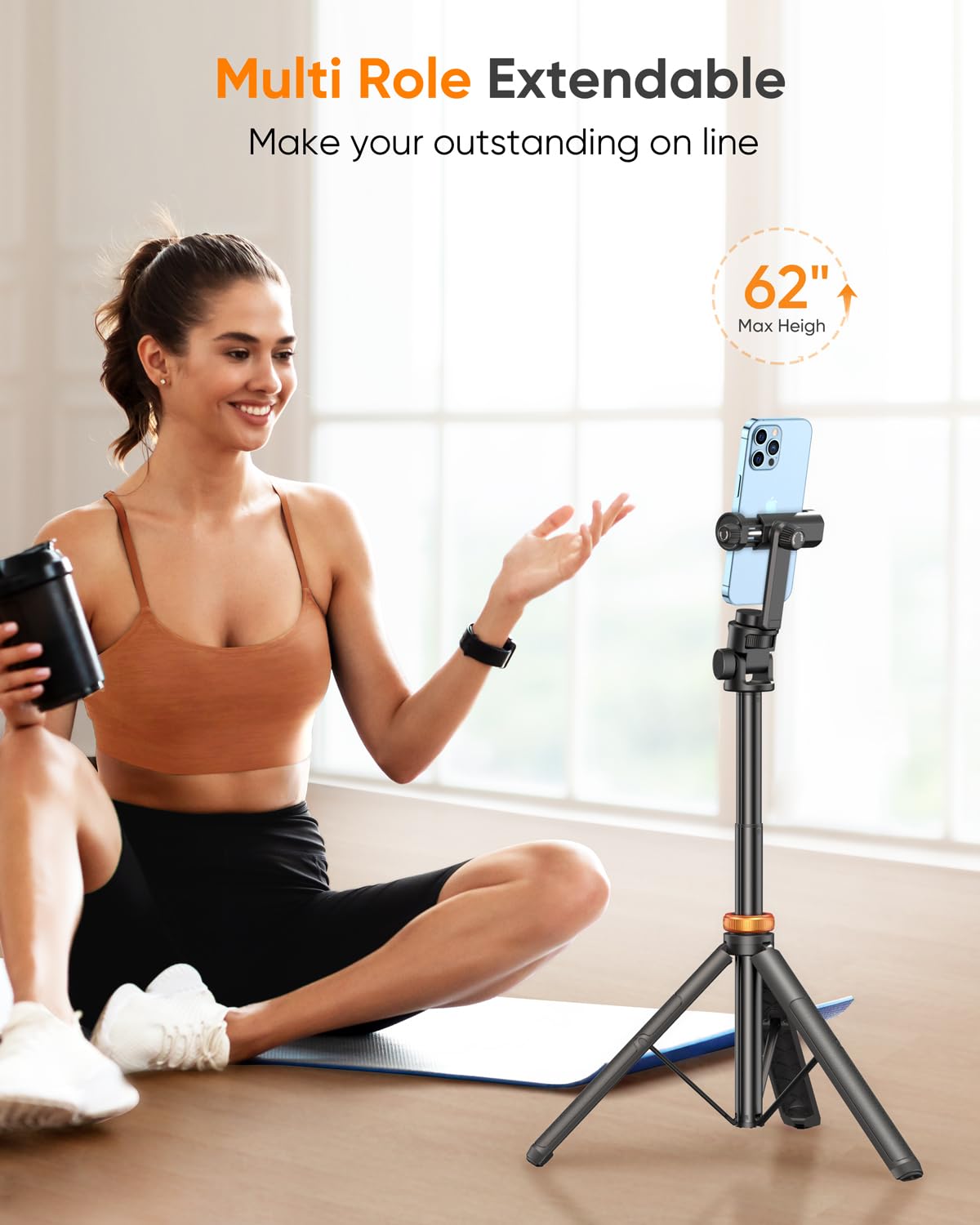 Eucos 62" Phone Tripod, Tripod For Iphone & Selfie Stick Tripod With Remote, Extendable Phone Tripod Stand & Travel Tripod, Solidest Cell Phone Tripod Compatible With Iphone/Android