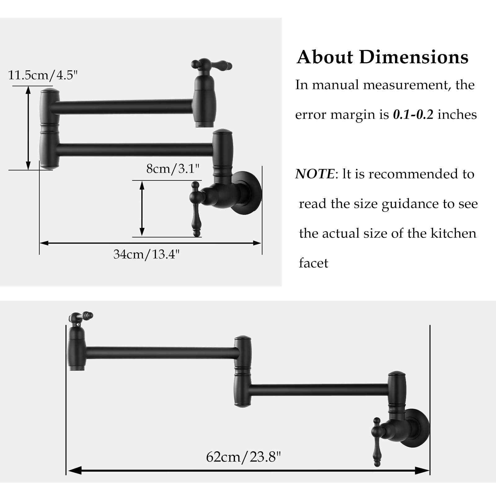 Mutvka Pot Filler Kitchen Faucet, 360° Swivel Spout, Commercial Wall Mount Stove Foldable Faucet, Durable Construction, Modern Design For Easy Installation Matte Black
