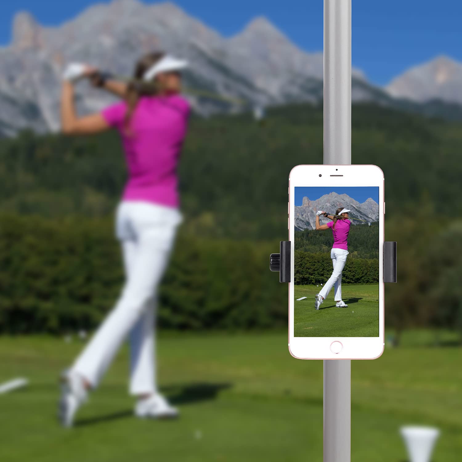 Itodos Cell Phone Holder Mount Clip For Golf Cart,Wheelchair Walker,Stroller,Spin Bike, Table, Clamp Fits Iphone,Galaxy, Nexus,Most Phones And Gps Up To 4" Wide,Aluminum Alloy Material