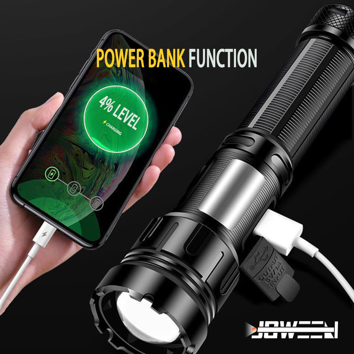 Ijoween 5011 Rechargeable Super Bright Led Flashlight With Power Bank Function,Strong Magnetism Tail With Waterproof Body,Portable And High Lumen Torch With 7 Light Modes
