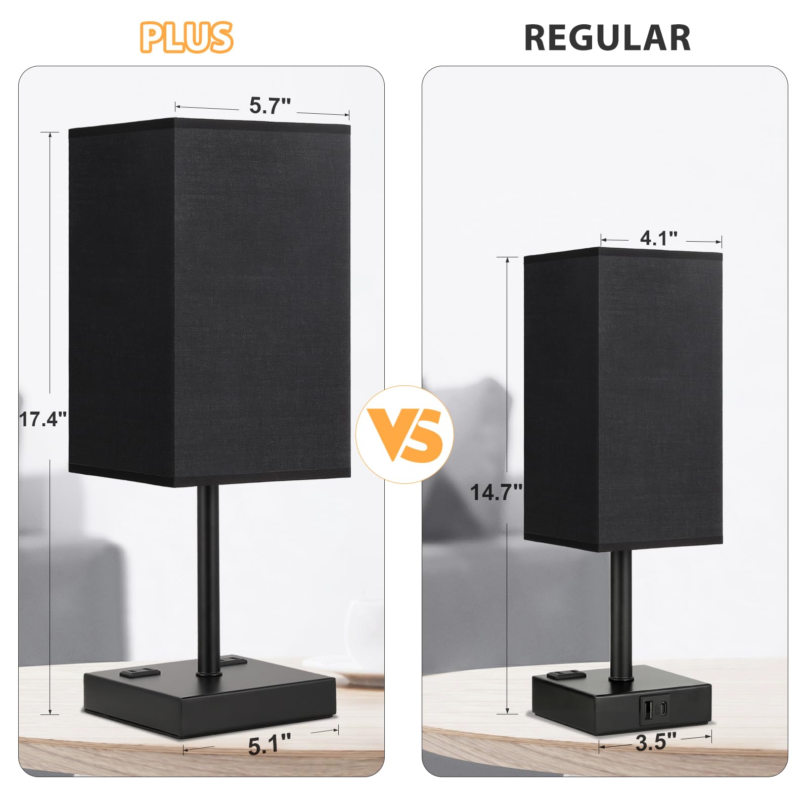 Aooshine Plus Black Bedside Lamp For Nightstand - Touch Table Lamp With Type C + A And Ac Outlet, Square Charging Lamps For Bedroom Decor, Small Night Light For Office, Dorm Lamp For Men, E26 Bulb Included