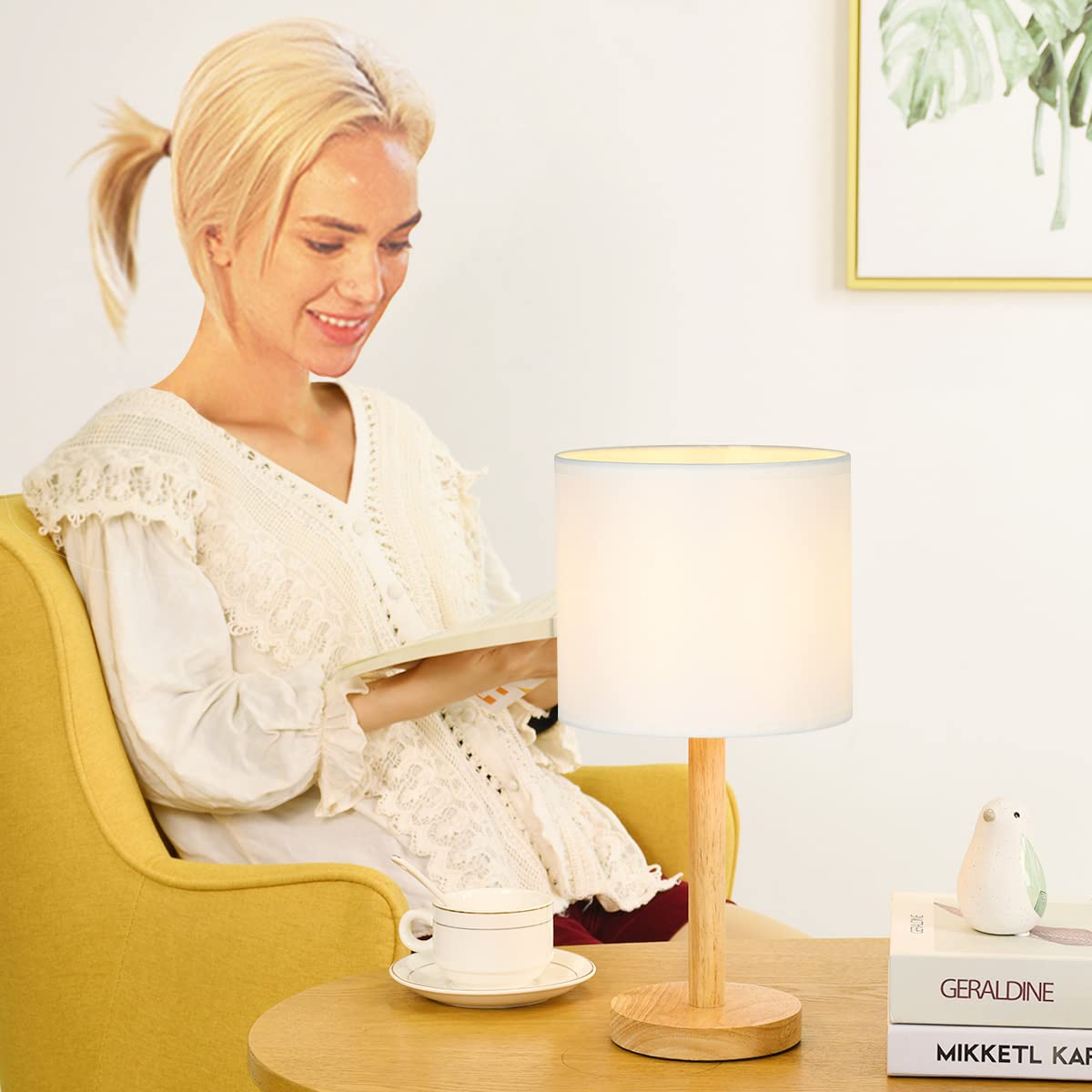 Lampwell Tubo Wood Table Lamp For Living Room And Bedroom, Farmhouse, Kids, Night, 7.09H14.57In, Off White Small Lamp