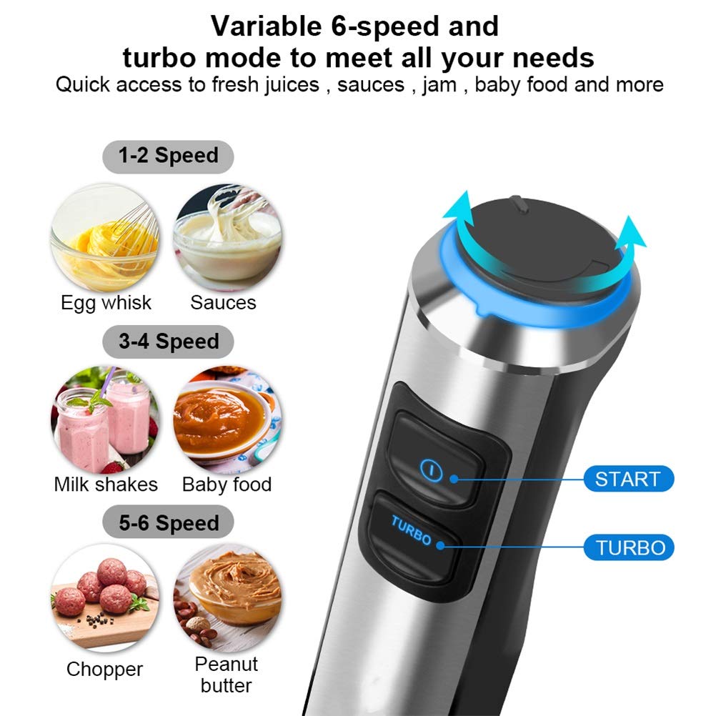 Efkerggjgtgtgjhpwelp 4 In 1 1500W Electric Stick Hand Blender Mixer Hand Immersion Egg Whisk Mixer Juicer Meat Grinder Food Processor