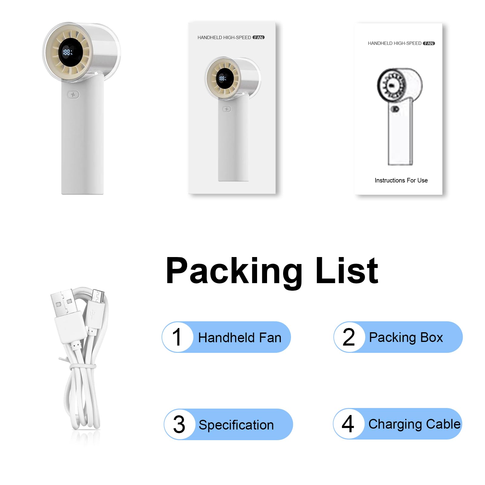 Poyiccot Handheld Fans, Powerful Portable Fan, Speed (1-100) Cooling Wind Mini Fan, 3000Mah Usb