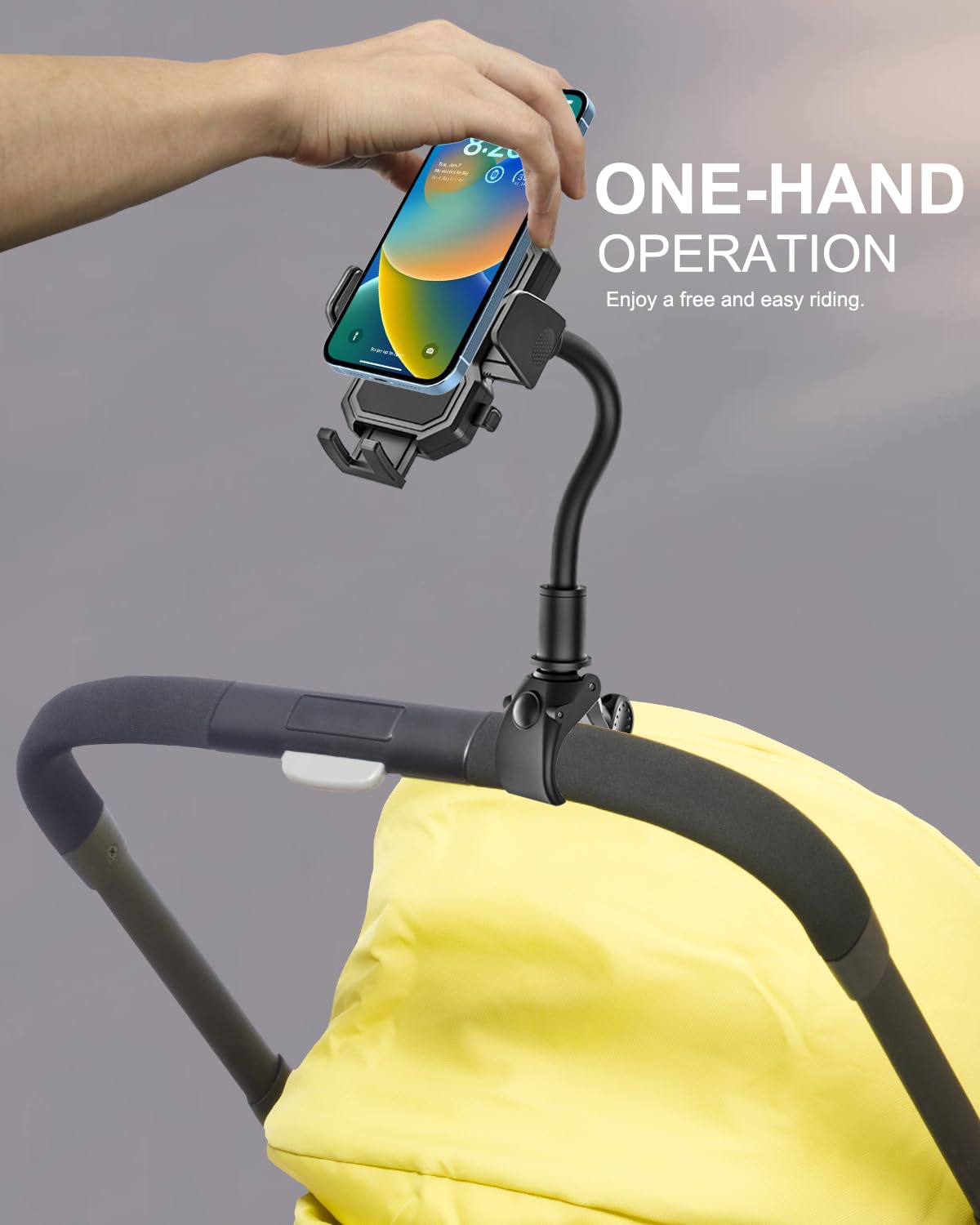 Woleyi Gooseneck Stroller Phone Holder, Cell Phone Mount Pole Clamp For Baby Stroller, Shopping Cart, Wheelchair, One Hand Operation Phone Clip, For Iphone 16 15 Pro Max 14 13 12 11, Android, All Smartphones
