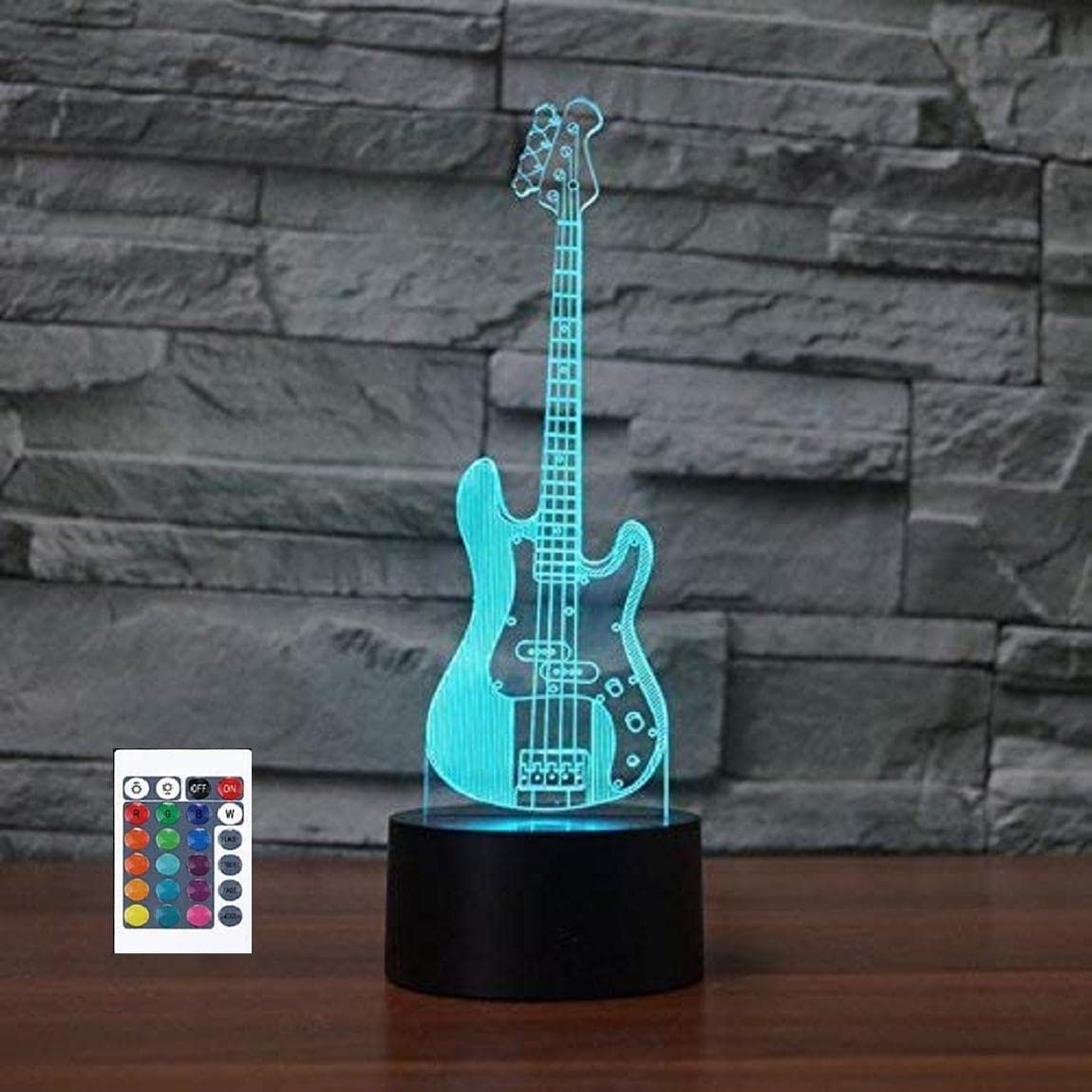 Superiorvznd 3D Bass Guitar Night Light Touch Table Desk Optical Illusion Lamps 7/16 Color Changing Lights Home Decoration Xmas Birthday