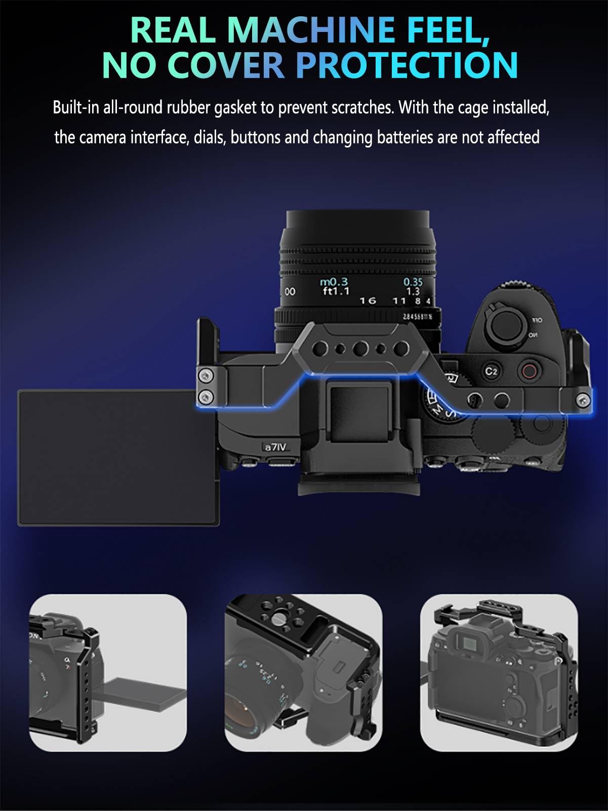 Linscaco Camera Cage For Sony Alpha 7 Iv/A7 Iii/A7 Ii/A7R Iii/A7R Ii, Video Stabilizer, Cold Shoe Mount, Multiple 1/4"-20 & 3/8"-16 Threaded Holes