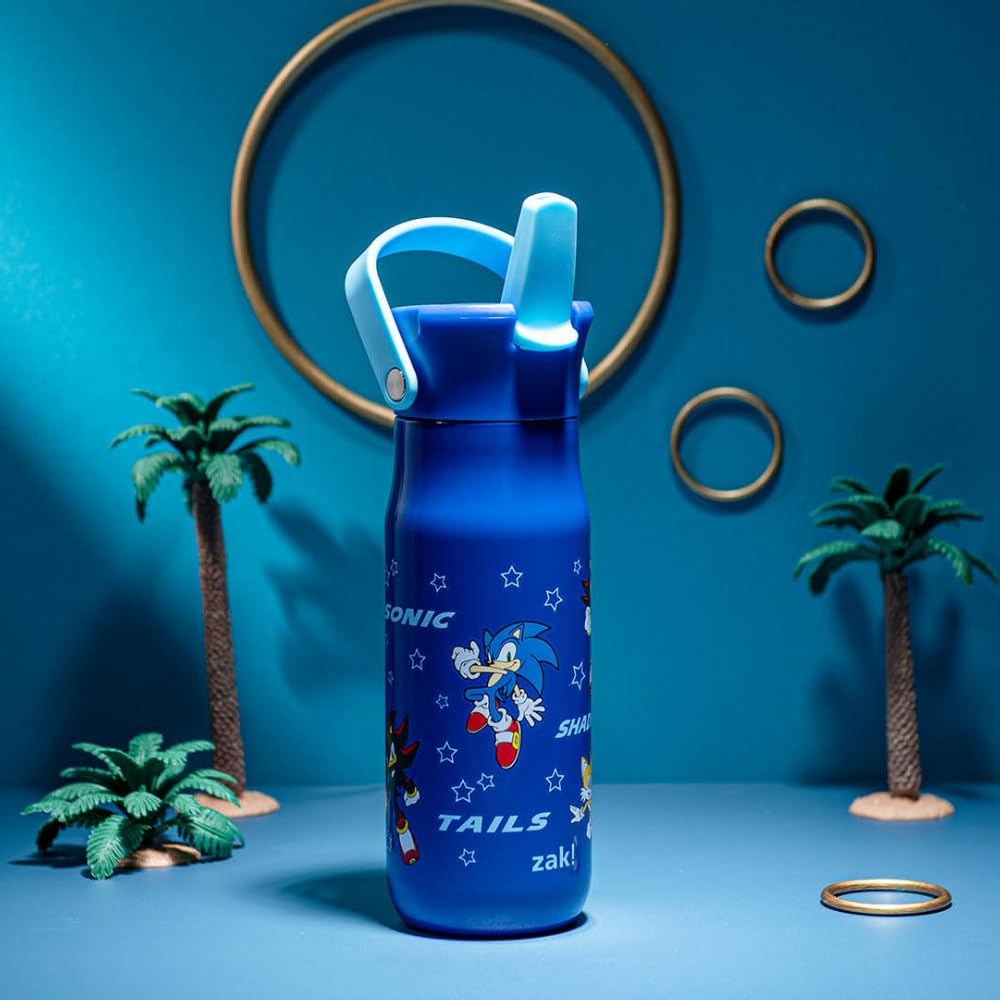 Zak Designs Harmony Sonic The Hedgehog Water Bottle For Travel Or Home, 20Oz Recycled Stainless