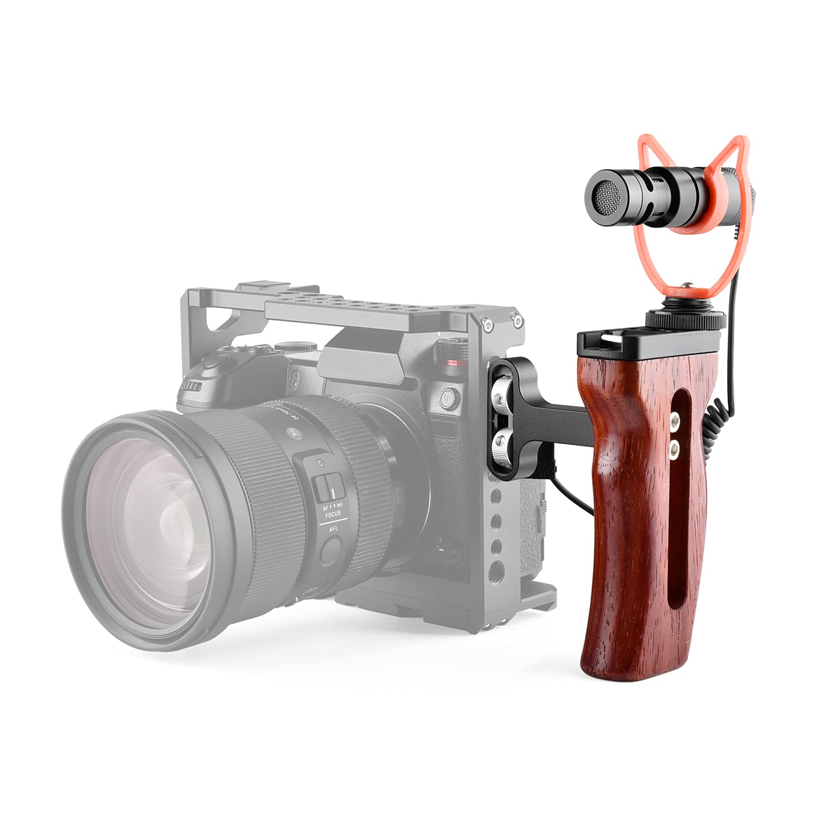 Andoer Universal Camera Cage Wooden Handle Left/Right Side Hand Grip With Cold Shoe Mount 1/4 Inch & 3/8 Inch Screw Holes Video Photography Accessories