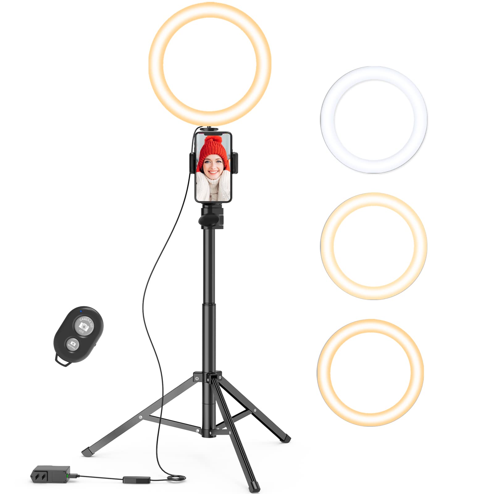 Qiaya Ring Light With Stand And Phone Holder, 50" Tripod With Remote Compatible With Iphone Phone Led Halo Standing Light Selfie Stick For Makeup Tiktok Camera Photography (9 Inch), (Qy00301-N)