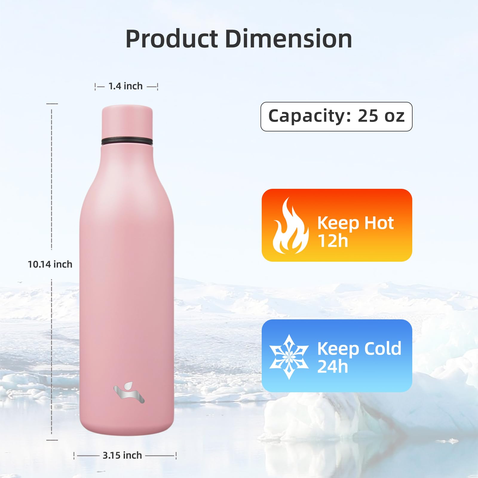 Insulated Water Bottle With Strap,25 Oz Double Wall Stainless Steel Vacuum Bottles Meta