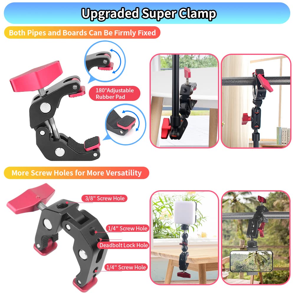 Jebutu 22" Magic Arm W Clamp Camera Mount, Adjustable Articulating Arm Friction Camera Boom Arm W 1/4" Thread, Overhead Camera Desk Phone Mount Clamp Stand For Tripod Light Webcam Mic Video Rig