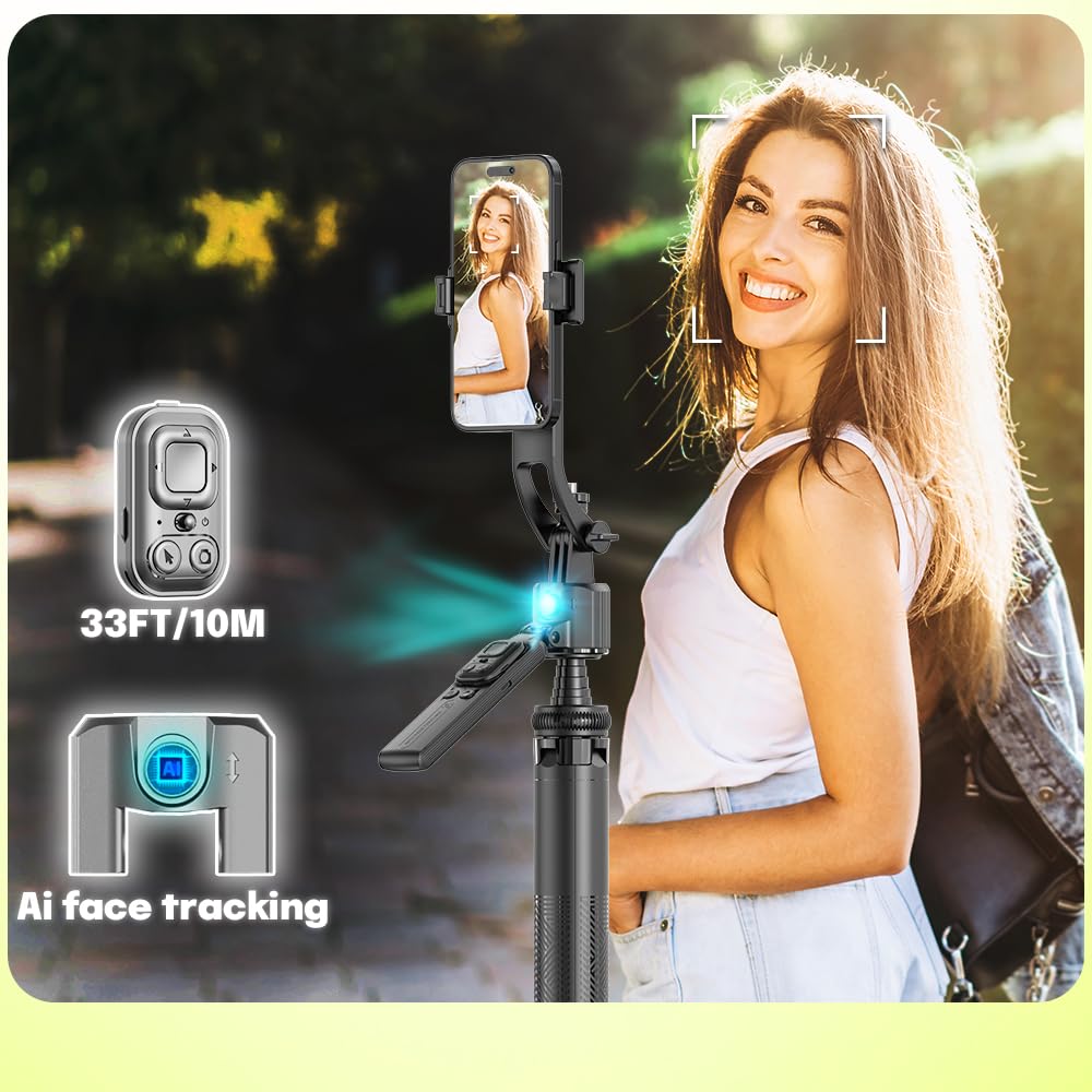 Orbitech Ai Face Tracking Tripod With Gesture Control, 360° Rotating Selfie Stick, Adjustable Stand For Iphone & Android, Great For Video Recording, Content Create, Live Streaming (68-Inch)