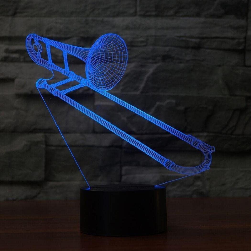 Fxuslgt 3D Saxphone Trombone Night Light Remote Control Touch Switch 16 Color Change Led Table Desk Lamp Acrylic Flat Abs Base Usb Charger Home Decoration Toy Brithday Xmas Kid Children