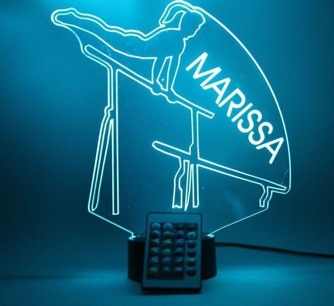 Mirror Mania Gymnast On Bars Night Light Up Lamp Led Personalized Name Engraved Gymnastics Athlete Gymnasts Tumbler Desk Table Lamp, Custom Design Feature - It'S Wow, With Remote, 16 Color Options, Great