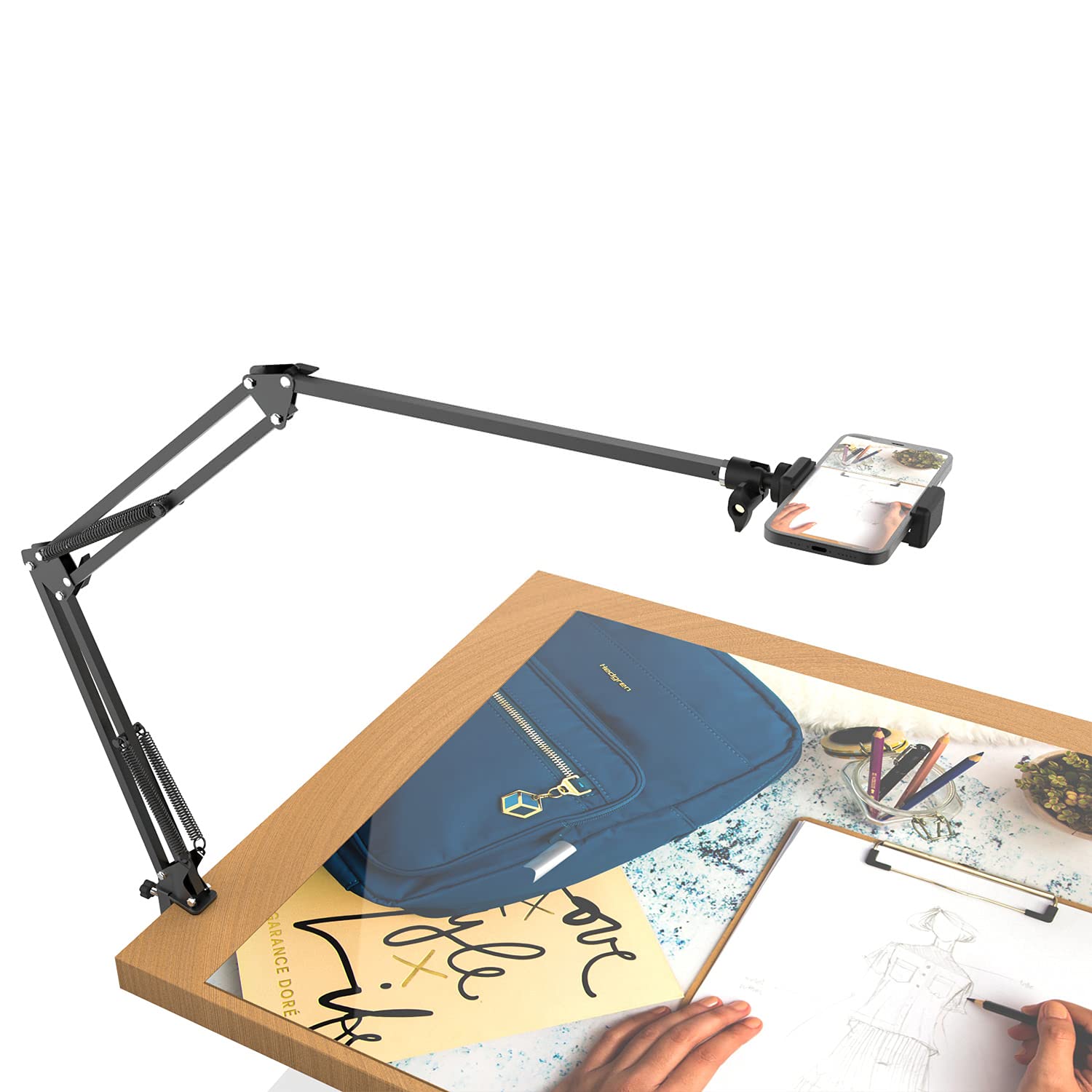 Pozliv Long Overhead Tripod Mount For Iphone Webcam Ring Light, Gooseneck Desk Phone Arm Holder For Over Head Video Recording Filming Live Streaming, Webcam Tripod Stand With Articulating Arm