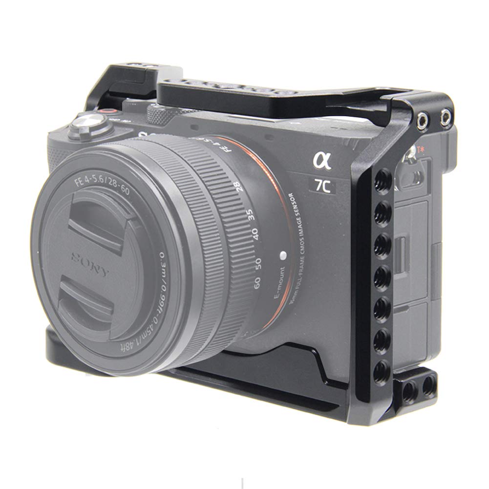 Easy Hood Camera Cage For Sony Alpha 7C / A7C / Ilce-7C, Vlogging Video Camera Rig Stabilizer With Built-In Cold Shoe, 1/4" Mounting Points And 3/8" Locating Hole