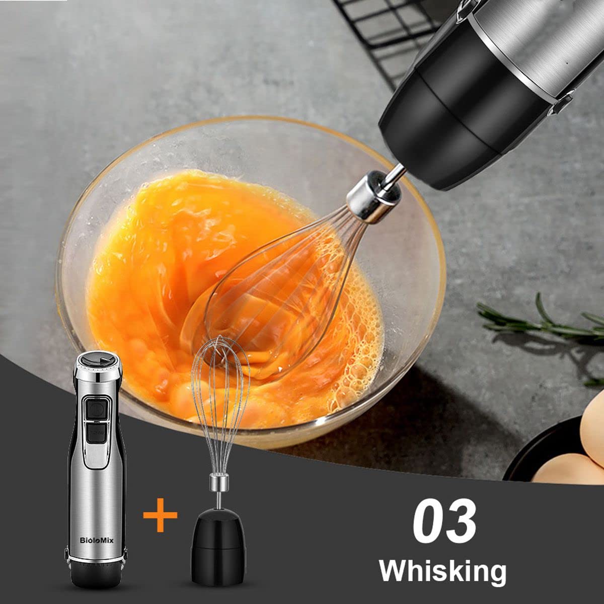 Uniqus Immersion Multi-Purpose Hand Blender Heavy Duty Copper Motor Stainless Steel Finish Includes Whisk Attachment, Chopper And Smoothies Cup