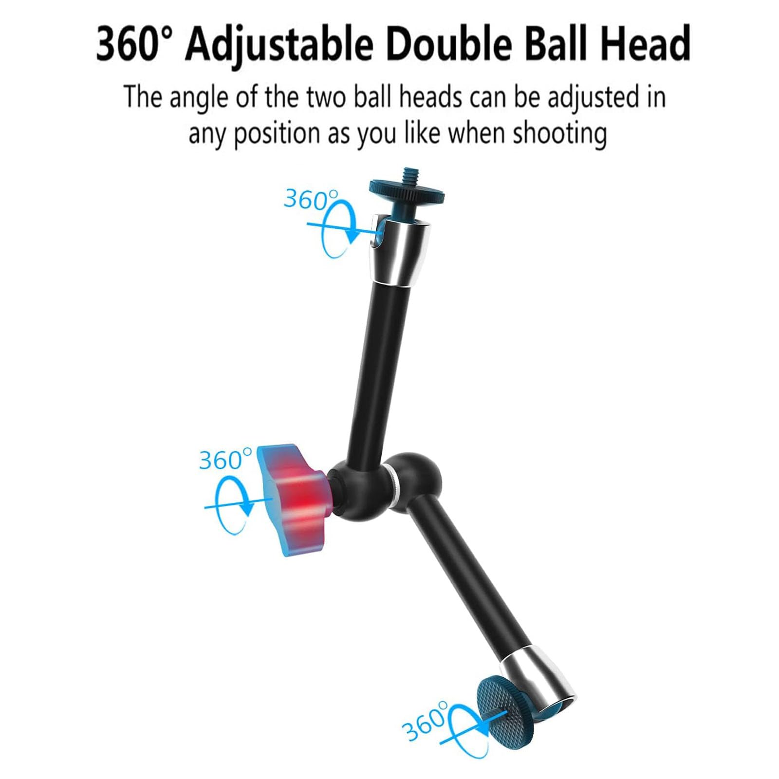 Toazoe Adjustable Magic Arm, 11 Inch/28 Cm Articulating Friction Arm Camera Mount With Both 1/4" Thread Screw Compatible With Camera, Lcd Monitor, Fill Light,Flash Led Light