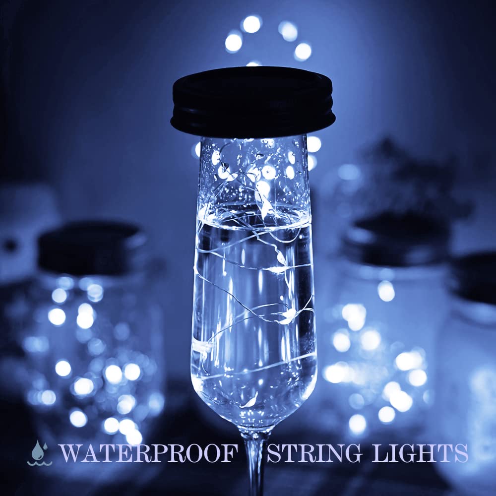 Gonimy Solar Mason Jar String Lights Lid, [d] 9 Pack 20 Led Antirust Waterproof Fairy Firefly Jar Lids Lights With 9 Hangers (Jars Not Included) For Patio Garden Wedding (Cool White)