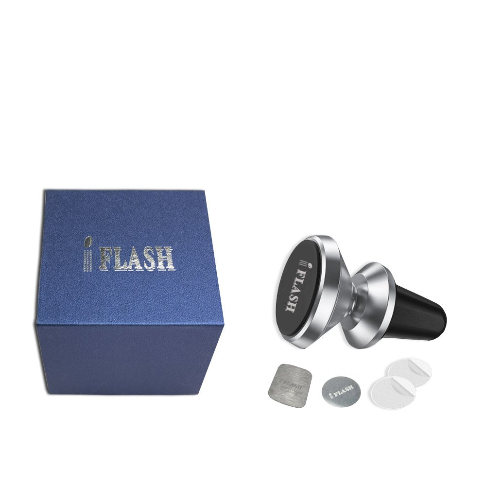 Iflash Universal Air Vent Magnetic Car Mount Phone Holder, 360 Degree Rotation For Multi-Angle View, Cradle-Less Car Phone Mount Stand, For Apple Iphone/Samsung Galaxy (Sliver)